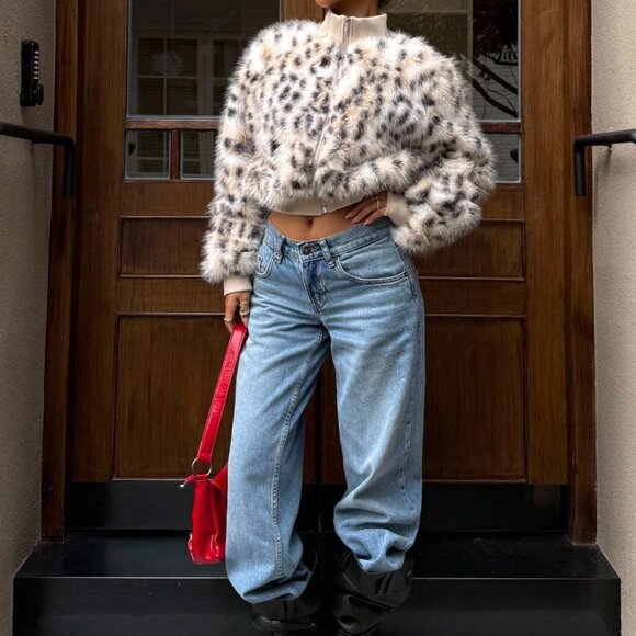 Khaki Casual Women's Leopard Animal Print Faux Fur Coat - Picture 3 of 8